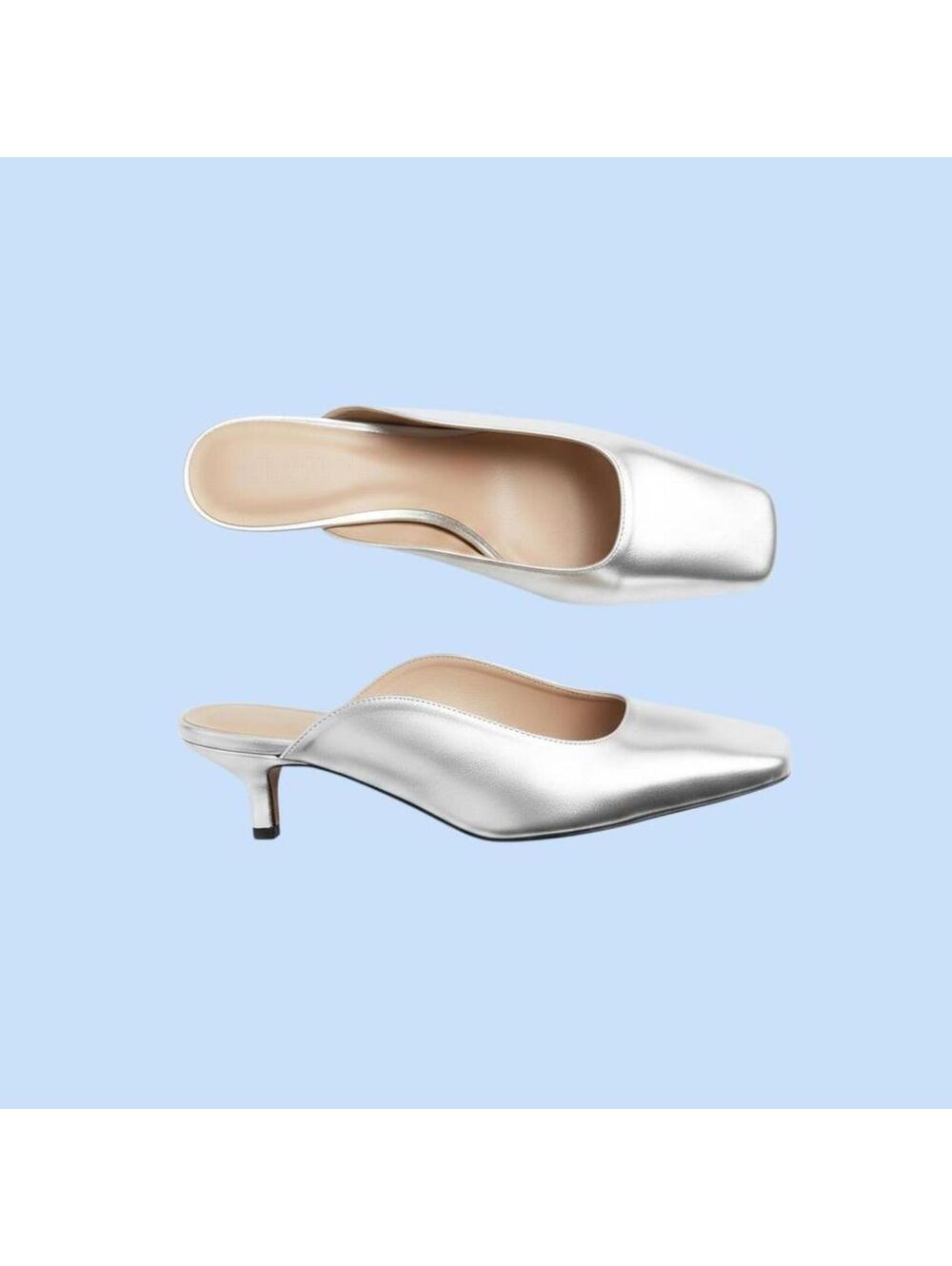 Silver Low Heel Mules